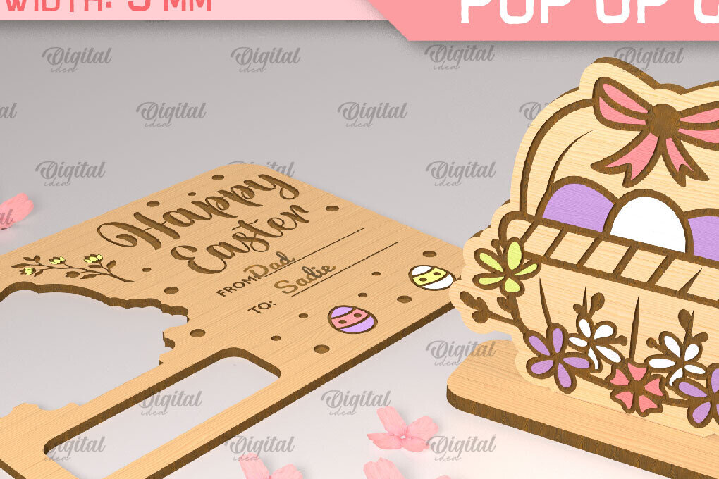 Intra απο ξύλο plywood 3mm-4mm πάχος - Πασχαλινή αναδυόμενη κάρτα κοπής με λέιζερ. Καλάθι  Δίασταση 15x15 cm INTRAFABR-90349554