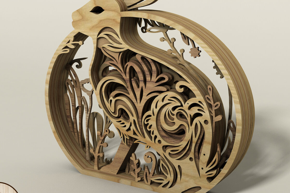 Intra απο ξύλο plywood 3mm-4mm πάχος - ΠΑΣΧΑΛΙΝΟ ΚΟΥΝΕΛΙ Ξύλο λαγουδάκι με  Δίασταση 11x11 cm INTRAFABR-58568363