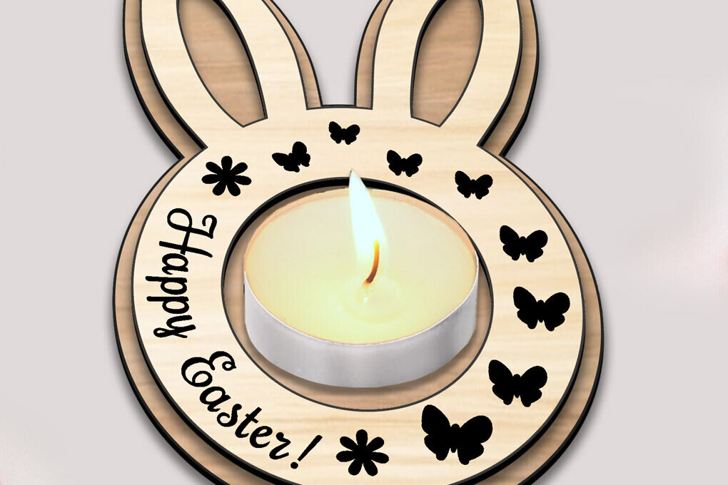 Intra απο ξύλο plywood 3mm-4mm πάχος - Πασχαλινό κουνέλι Κηροπήγιο λαγουδάκι Δίασταση 15x15 cm INTRAFABR-118216593