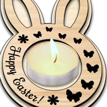 Intra απο ξύλο plywood 3mm-4mm πάχος - Πασχαλινό κουνέλι Κηροπήγιο λαγουδάκι Δίασταση 15x15 cm INTRAFABR-118216593 - Image 2