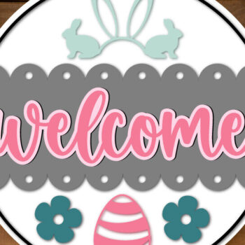 Intra απο ξύλο plywood 3mm-4mm πάχος - Πασχαλινό σχέδιο πινακίδας στρογγυλής πόρτας – Καλώς ήρθατε Δίασταση 4x4 cm INTRAFABR-118336893 - Image 2