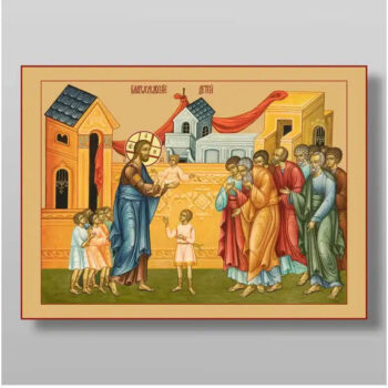 Εικόνα Ορθοδοξίας με περίγραμμα χρυσό σε ξύλο Φλαμουρίας  με  βάση Ευλογία Παίδων, Χειροποίητη Ελληνορθόδοξη , Κρεμαστή πλάκα βυζαντινής τέχνης, χριστιανική τέχνη Διάσταση 15x11 cm (5,9 x 4,3 ίντσες) INTRAEK-2917 - Image 1