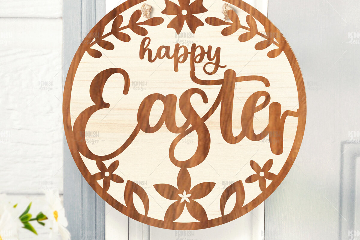 Intra απο ξύλο plywood 3mm-4mm πάχος - Πασχαλινή Στρογγυλή Πινακίδα Πασχαλινή κρεμάστρα πόρτας Δίασταση 15x15 cm INTRAFABR-116740169