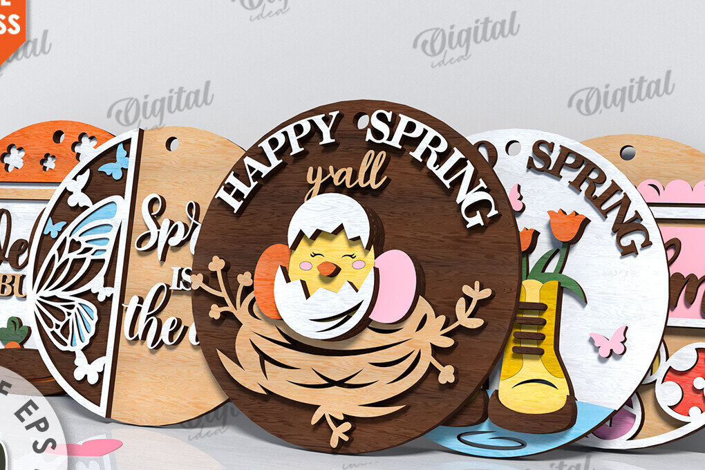 Intra απο ξύλο plywood 3mm-4mm πάχος - Πασχαλινά στρογγυλά σημάδια Δέσμη κοπής με λέιζερ Δίασταση 15x15 cm INTRAFABR-116332485