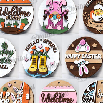 Intra απο ξύλο plywood 3mm-4mm πάχος - Πασχαλινά στρογγυλά σημάδια Δέσμη κοπής με λέιζερ Δίασταση 15x15 cm INTRAFABR-116332485 - Image 2