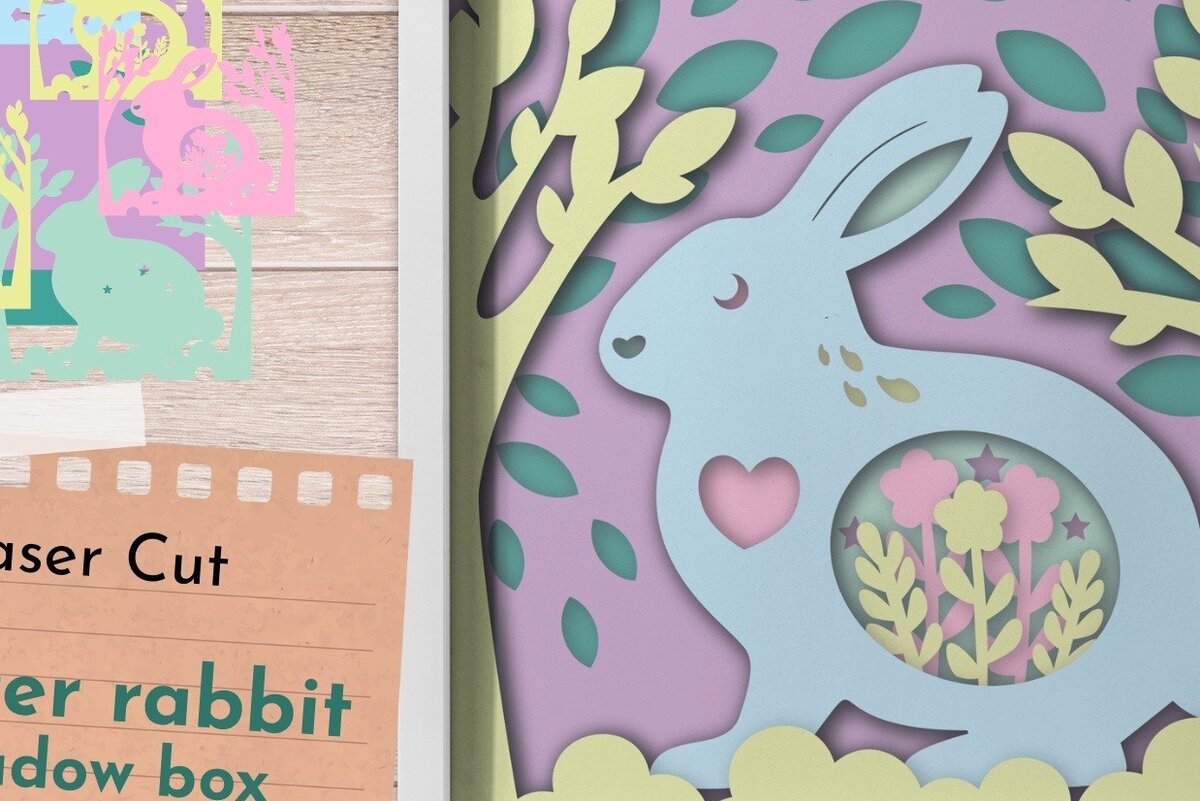 Intra απο ξύλο plywood 3mm-4mm πάχος - Πασχαλινό κουτί σκιών, χαριτωμένο λαγουδάκι Δίασταση 9x9 cm INTRAFABR-59519408