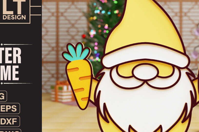 Intra απο ξύλο plywood 3mm-4mm πάχος - Πασχαλινό Gnome Laser Cutting  Δίασταση 20x25 cm INTRAFABR-91545599