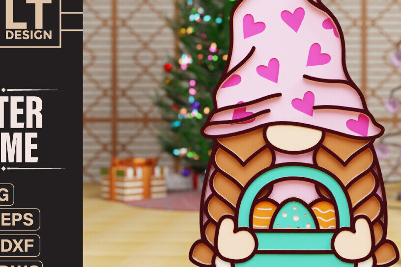 Intra απο ξύλο plywood 3mm-4mm πάχος - Πασχαλινό Gnome Laser Cutting  Δίασταση 20x25 cm INTRAFABR-91545635