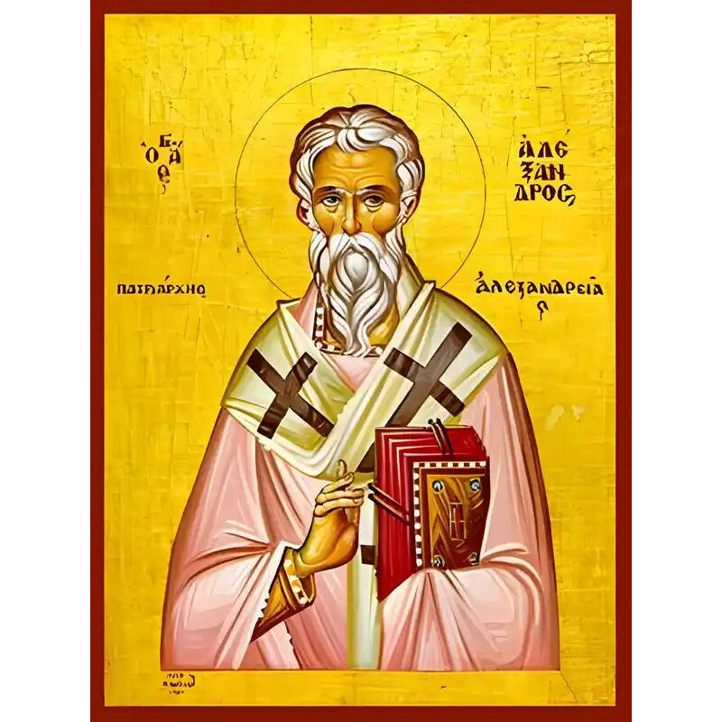 Εικόνα Ορθοδοξίας με περίγραμμα χρυσό σε ξύλο Φλαμουρίας  με  βάση Εικόνα ΑΓΙΟΣ ΑΛΕΞΑΝΔΡΟΣ, ΠΑΤΡΙΑΡΧΗΣ ΑΛΕΞΑΝΔΡΕΙΑΣ Χειροποίητη Ελληνορθόδοξη εικόνα του Ιησού Χριστού, Κρεμαστή πλάκα βυζαντινής τέχνης, χριστιανική τέχνη Διάσταση 40x30 cm (10,2x7,9 ίντσες)  INTRAEK-1447757865117