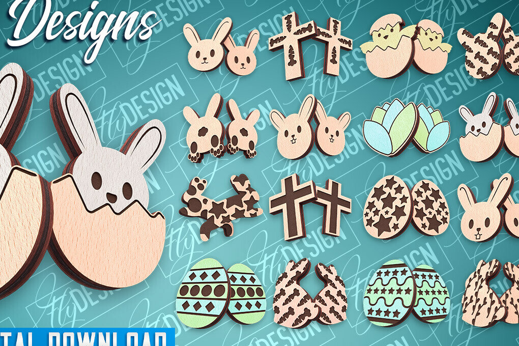 Intra απο ξύλο plywood 3mm-4mm πάχος - Πασχαλινά σκουλαρίκια με λέιζερ | CNC Δίασταση 3x3 cm INTRAFABR-91524891