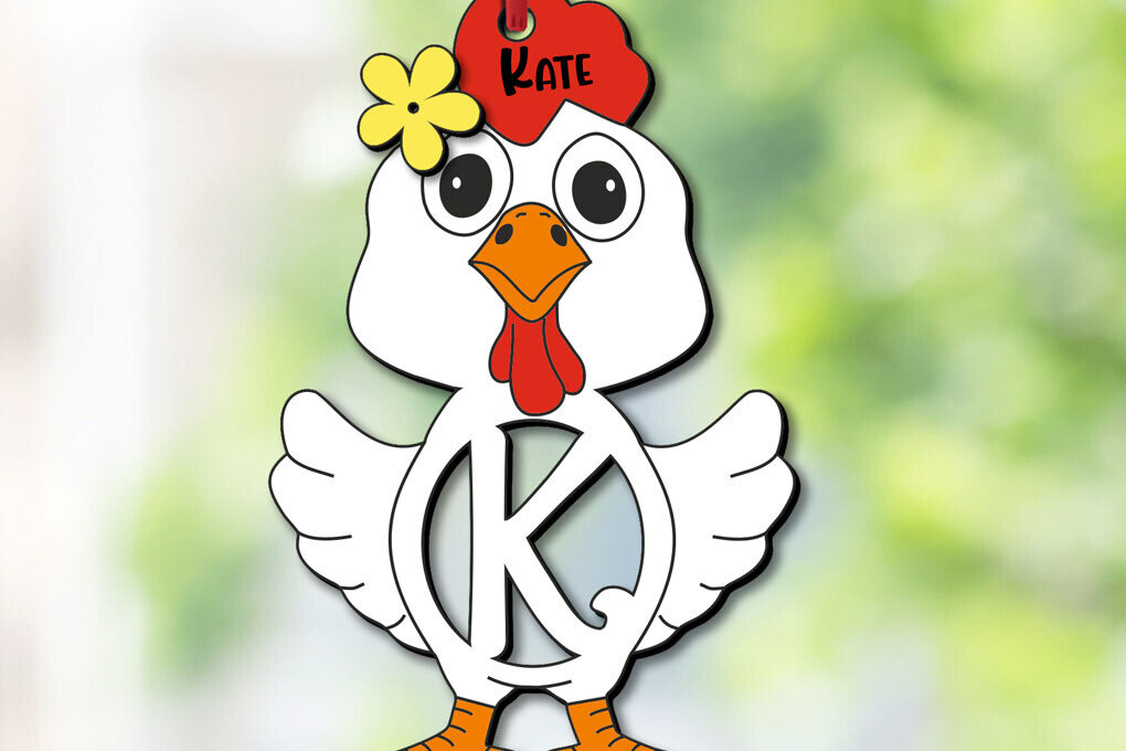 Intra απο ξύλο plywood 3mm-4mm πάχος - Πασχαλινό  Chicken Letter K Όνομα καλαθιού Δίασταση 6x6 cm INTRAFABR-113940663