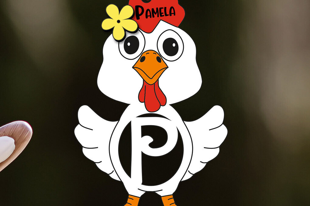 Intra απο ξύλο plywood 3mm-4mm πάχος - Πασχαλινό  Chicken Letter P Όνομα καλαθιού Δίασταση 6x6 cm INTRAFABR-113952018