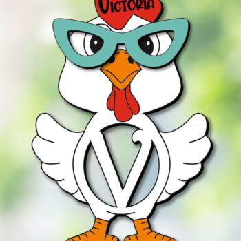 Intra απο ξύλο plywood 3mm-4mm πάχος - Πασχαλινό Chicken Letter V Όνομα καλαθιού Δίασταση 6x6 cm INTRAFABR-113999230 - Image 2