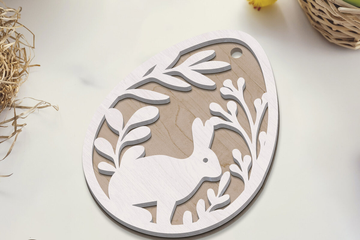 Intra απο ξύλο plywood 3mm-4mm πάχος - Πασχαλινή ετικέτα με πρότυπο στολίδι κουνελιού Δίασταση 3x4 cm INTRAFABR-89134164
