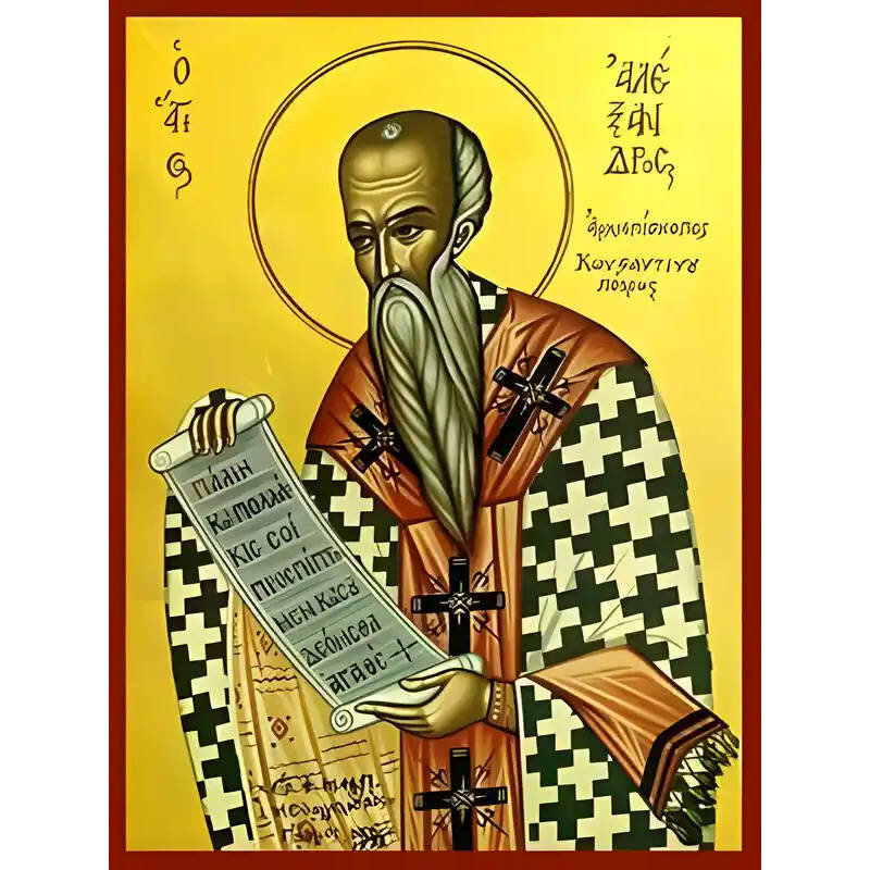 Εικόνα Ορθοδοξίας με περίγραμμα χρυσό σε ξύλο Φλαμουρίας  με  βάση Εικόνα ΑΓΙΟΣ ΑΛΕΞΑΝΔΡΟΣ, ΠΑΤΡΙΑΡΧΗΣ ΚΩΝ/ΠΟΛΕΩΣ Χειροποίητη Ελληνορθόδοξη εικόνα του Ιησού Χριστού, Κρεμαστή πλάκα βυζαντινής τέχνης, χριστιανική τέχνη Διάσταση 40x30 cm (10,2x7,9 ίντσες)  INTRAEK-1447757865115