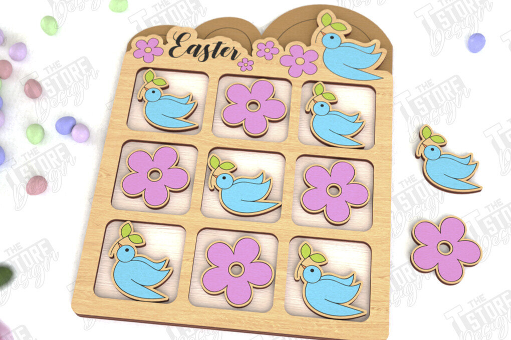 Intra απο ξύλο plywood 3mm-4mm πάχος - Πασχαλινό Tic Tac Toe | Νότες και Σταυροί Δίασταση 15x15 cm INTRAFABR-116406279