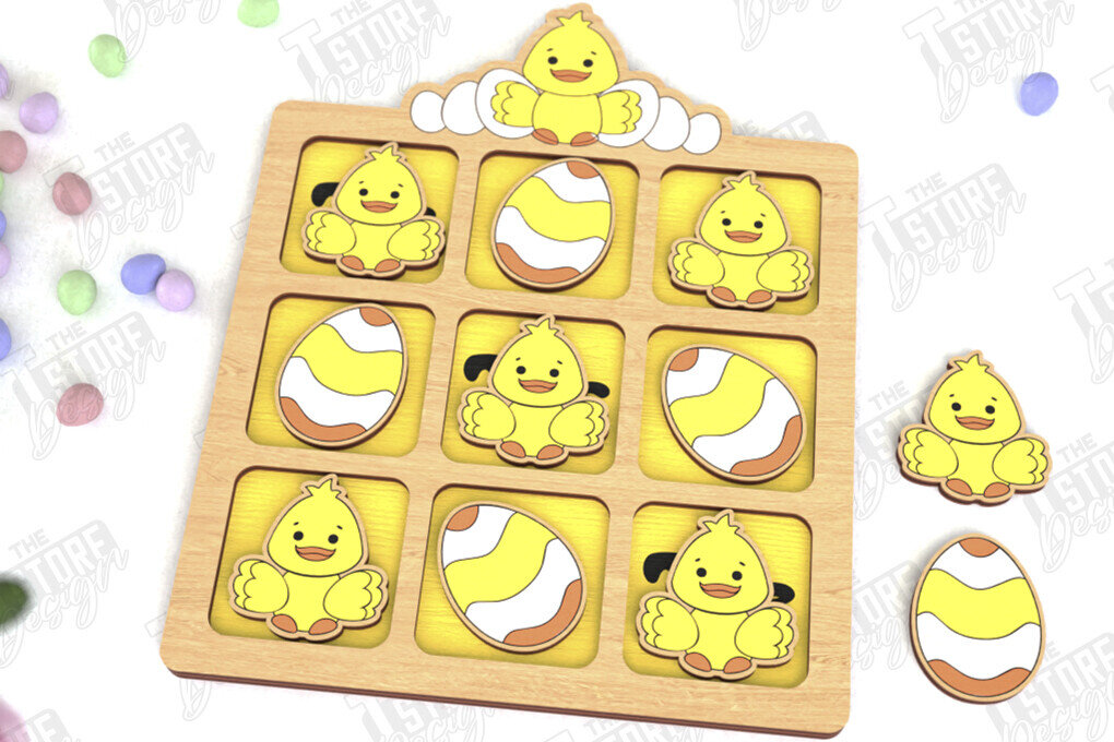 Intra απο ξύλο plywood 3mm-4mm πάχος - Πασχαλινό Tic Tac Toe | Νότες και Σταυροί Δίασταση 15x15 cm INTRAFABR-116406288