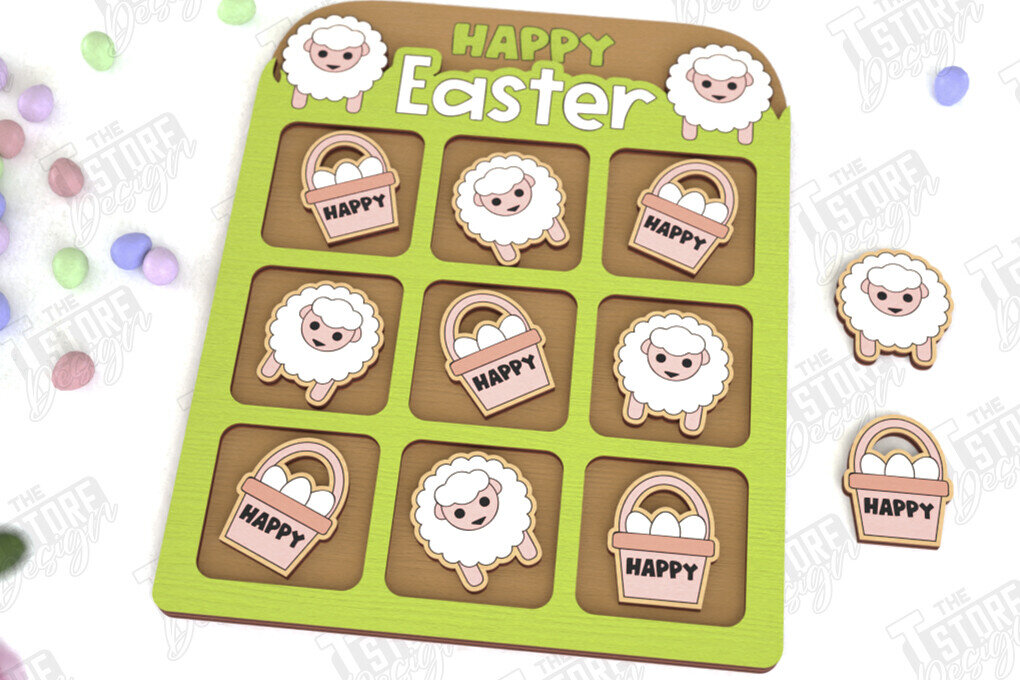 Intra απο ξύλο plywood 3mm-4mm πάχος - Πασχαλινό Tic Tac Toe | Νότες και Σταυροί Δίασταση 15x15 cm INTRAFABR-116406290