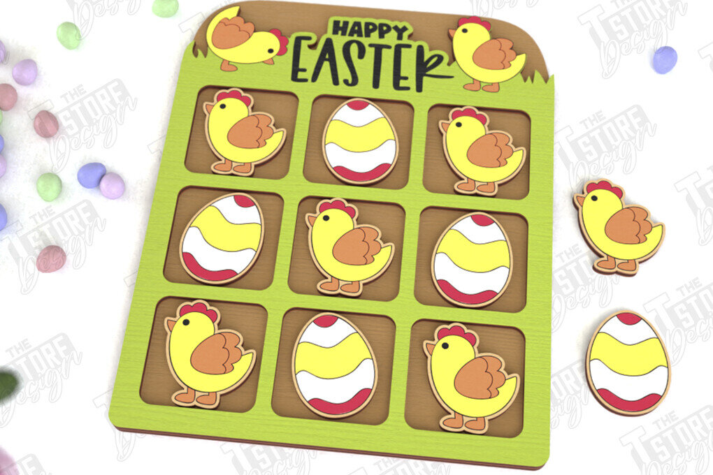 Intra απο ξύλο plywood 3mm-4mm πάχος - Πασχαλινό Tic Tac Toe | Νότες και Σταυροί Δίασταση 15x15 cm INTRAFABR-116406295