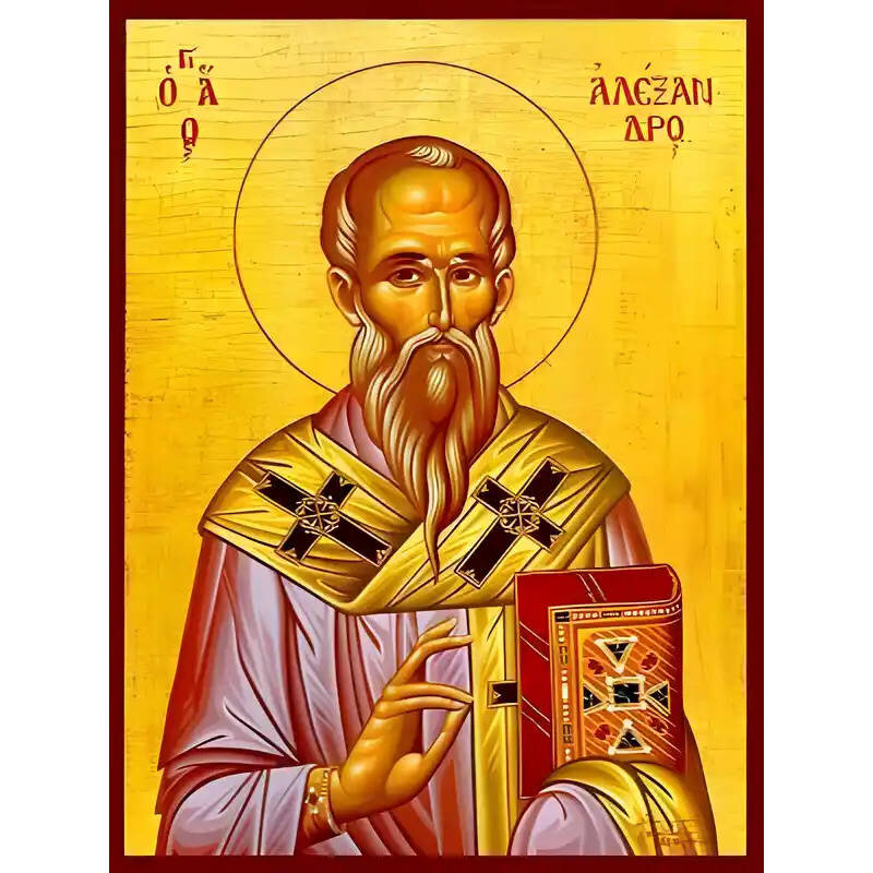 Εικόνα Ορθοδοξίας με περίγραμμα χρυσό σε ξύλο Φλαμουρίας  με  βάση Εικόνα ΑΓΙΟΣ ΑΛΕΞΑΝΔΡΟΣ, ΠΑΤΡΙΑΡΧΗΣ ΚΩΝ/ΠΟΛΕΩΣ Χειροποίητη Ελληνορθόδοξη εικόνα του Ιησού Χριστού, Κρεμαστή πλάκα βυζαντινής τέχνης, χριστιανική τέχνη Διάσταση 40x30 cm (10,2x7,9 ίντσες)  INTRAEK-1447757865114