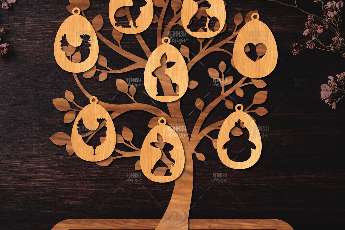 Intra απο ξύλο plywood 3mm-4mm πάχος - Πασχαλινό Δέντρο με Αυγά Laser Cut  Δίασταση 15x15 cm INTRAFABR-117168753