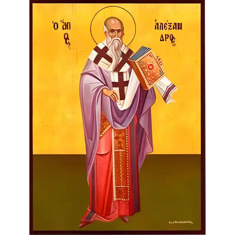 Εικόνα Ορθοδοξίας με περίγραμμα χρυσό σε ξύλο Φλαμουρίας  με  βάση Εικόνα ΑΓΙΟΣ ΑΛΕΞΑΝΔΡΟΣ, ΠΑΤΡΙΑΡΧΗΣ ΚΩΝ/ΠΟΛΕΩΣ, ΟΛΟΣΩΜΟΣ Χειροποίητη Ελληνορθόδοξη εικόνα του Ιησού Χριστού, Κρεμαστή πλάκα βυζαντινής τέχνης, χριστιανική τέχνη Διάσταση 40x30 cm (10,2x7,9 ίντσες)  INTRAEK-1447757865113