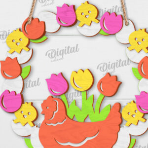 Intra απο ξύλο plywood 3mm-4mm πάχος - Πασχαλινό στεφάνι LaserCut. Ανοιξιάτικο ντεκόρ  Δίασταση 15x15 cm INTRAFABR-117335063