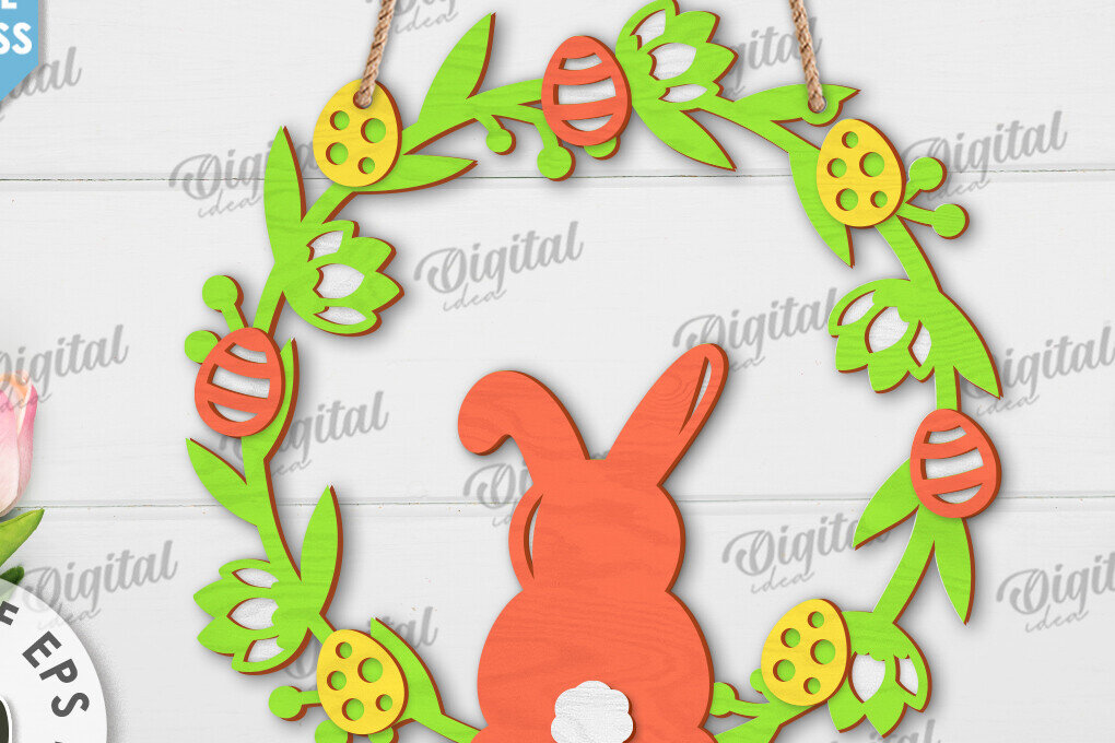 Intra απο ξύλο plywood 3mm-4mm πάχος - Πασχαλινό στεφάνι LaserCut. Ανοιξιάτικο ντεκόρ  Δίασταση 15x15 cm INTRAFABR-117335181