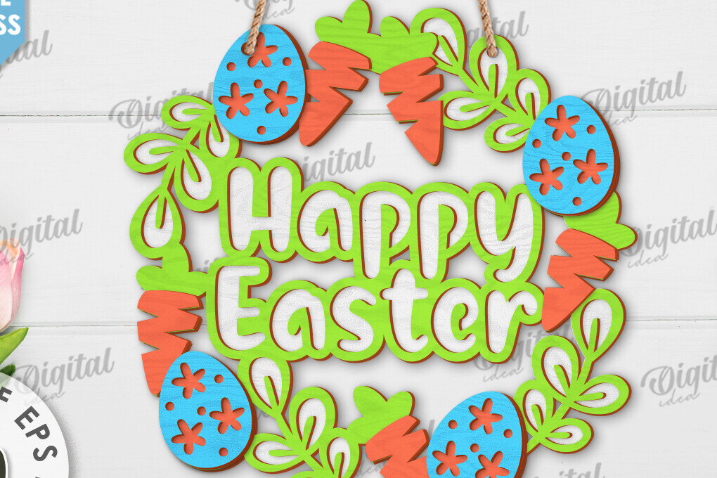 Intra απο ξύλο plywood 3mm-4mm πάχος - Πασχαλινό στεφάνι LaserCut. Ανοιξιάτικο ντεκόρ  Δίασταση 15x15 cm INTRAFABR-117335222