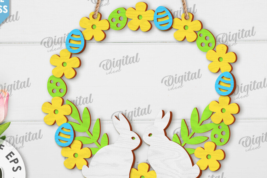 Intra απο ξύλο plywood 3mm-4mm πάχος - Πασχαλινό στεφάνι LaserCut. Ανοιξιάτικο ντεκόρ  Δίασταση 15x15 cm INTRAFABR-117334707