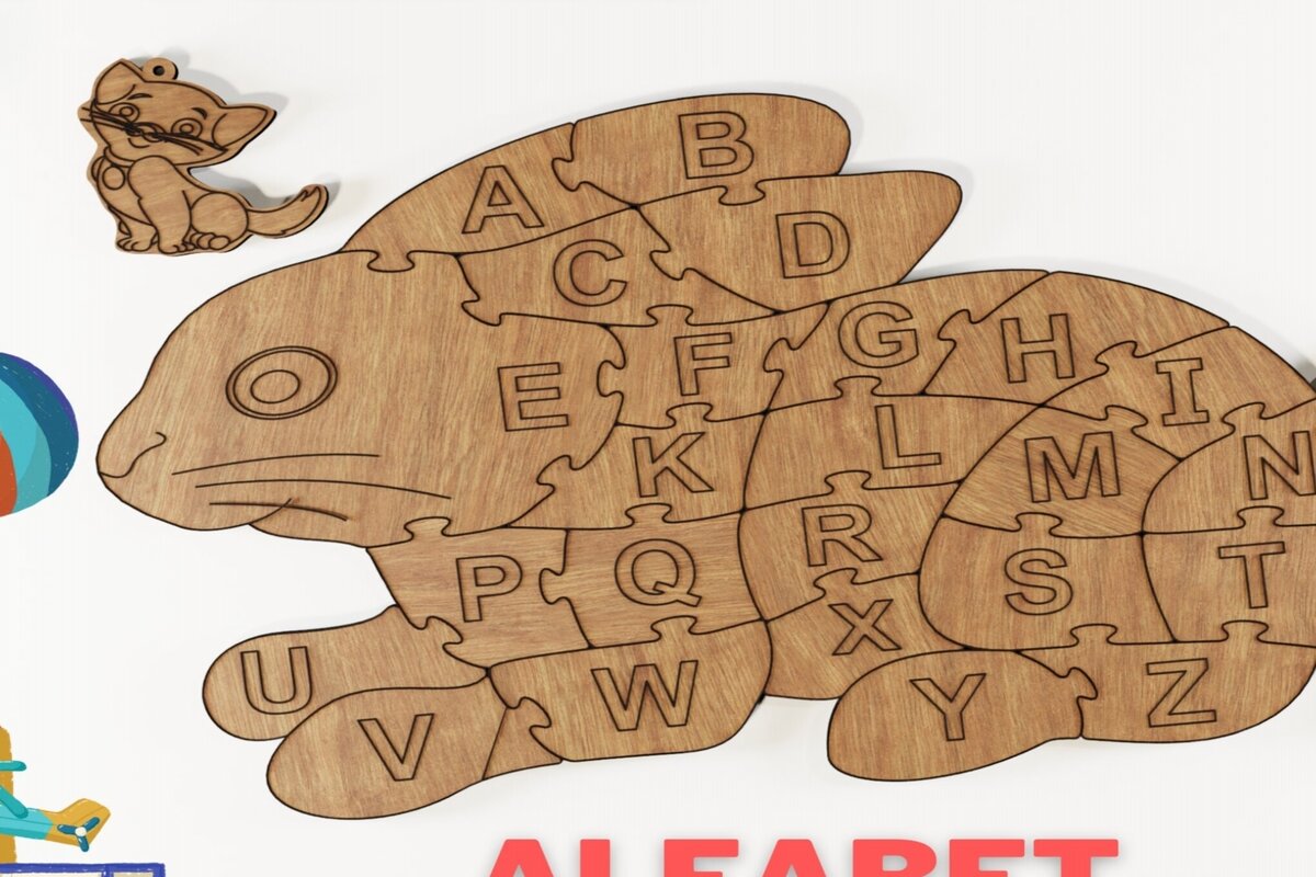 Intra απο ξύλο plywood 3mm-4mm πάχος - Εκπαιδευτικό Baby Puzzle Rabbit Alphabet Δίασταση 30x20 cm INTRAFABR-117959152