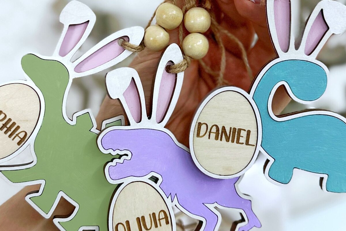 Intra απο ξύλο plywood 3mm-4mm πάχος - Πασχαλινό καλάθι αυγών Ετικέτες , Dinosaur  Δίασταση 15x15 cm INTRAFABR-92463370