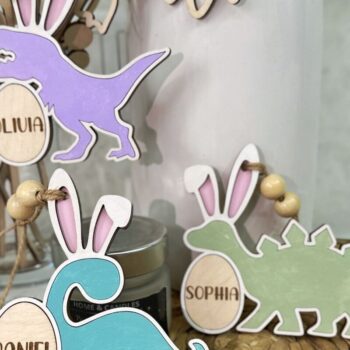 Intra απο ξύλο plywood 3mm-4mm πάχος - Πασχαλινό καλάθι αυγών Ετικέτες , Dinosaur  Δίασταση 15x15 cm INTRAFABR-92463370 - Image 2