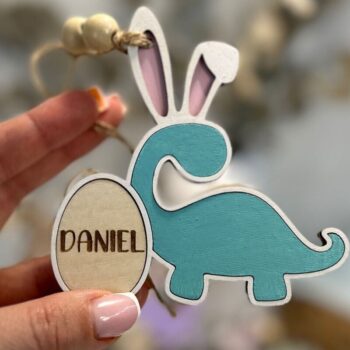 Intra απο ξύλο plywood 3mm-4mm πάχος - Πασχαλινό καλάθι αυγών Ετικέτες , Dinosaur  Δίασταση 15x15 cm INTRAFABR-92463370 - Image 3