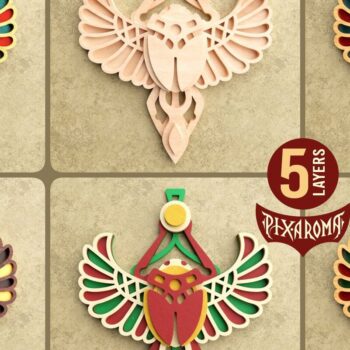 Intra απο ξύλο plywood 3mm-4mm πάχος - Αιγυπτιακός Σκαραβαίος |  αποκοπής με 3D επίπεδα Δίασταση 6x6 cm INTRAFABR-36556266 - Image 2