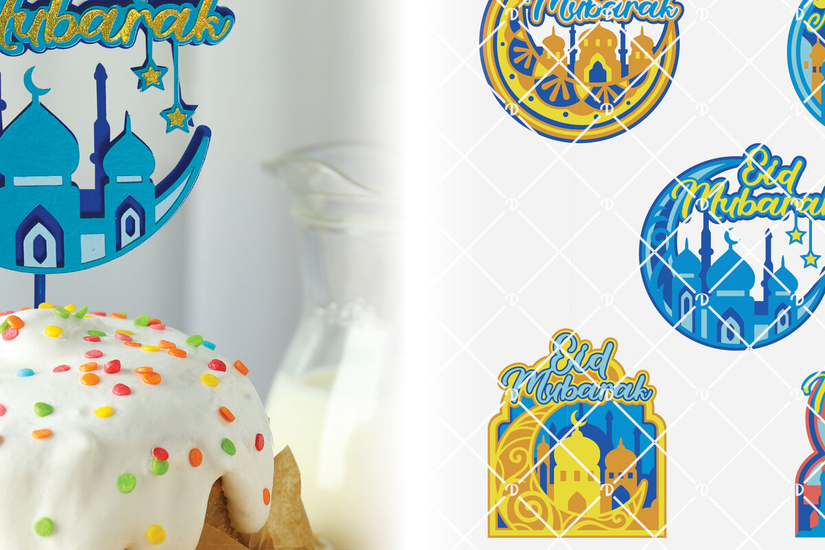 Intra απο ξύλο plywood 3mm-4mm πάχος - Eid Mubarak Cake Toppers Paper Cut  Δίασταση 714x714 cm INTRAFABR-95564292