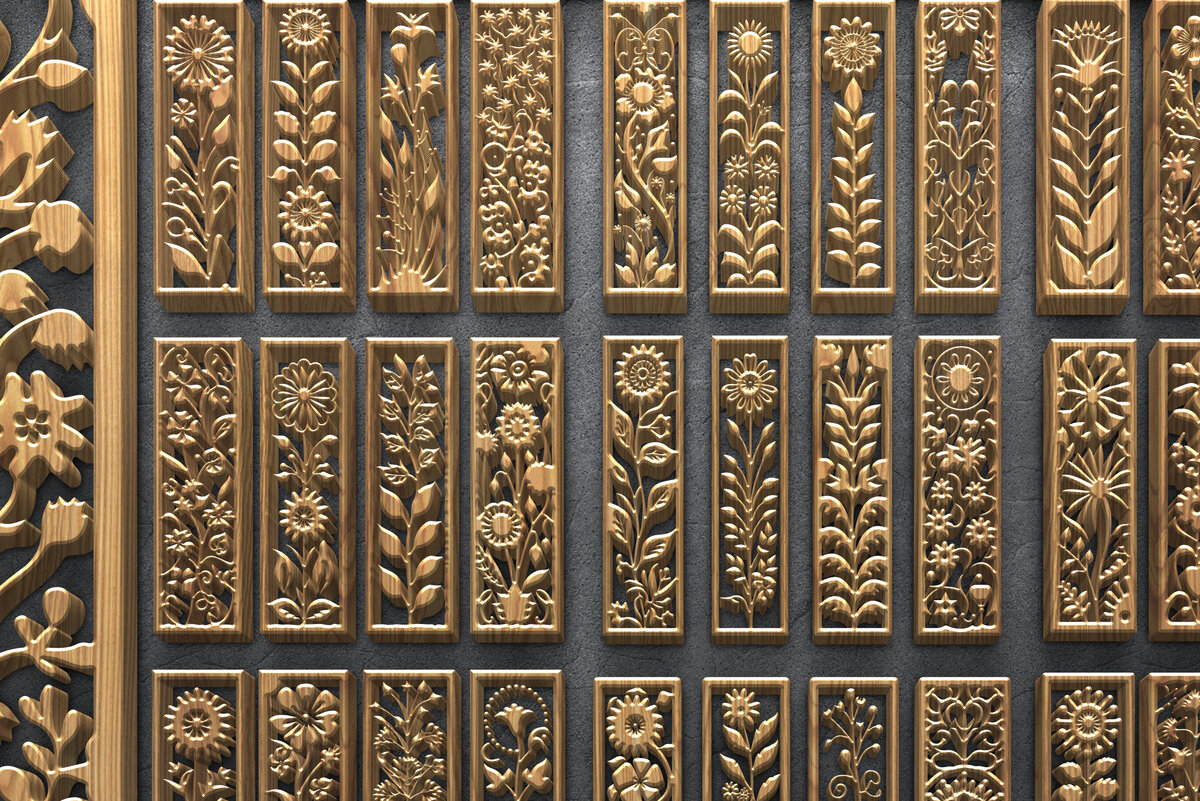 Intra απο ξύλο plywood 3mm-4mm πάχος - Κομψά πάνελ με λουλούδια κοπής με λέιζερ Δίασταση 3200x7200 cm INTRAFABR-124674769