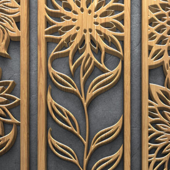 Intra απο ξύλο plywood 3mm-4mm πάχος - Κομψό Floral Music Laser  σετ Δίασταση 3600x5400 cm INTRAFABR-121882529 - Image 4