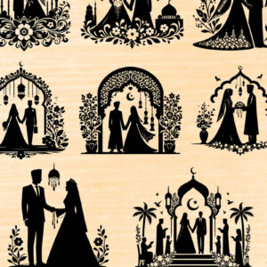 Intra απο ξύλο plywood 3mm-4mm πάχος - Κομψή δέσμη ισλαμικής γαμήλιας σιλουέτας Δίασταση 20x20 cm INTRAFABR-118036873