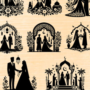 Intra απο ξύλο plywood 3mm-4mm πάχος - Κομψή δέσμη ισλαμικής γαμήλιας σιλουέτας Δίασταση 20x20 cm INTRAFABR-118036873 - Image 1