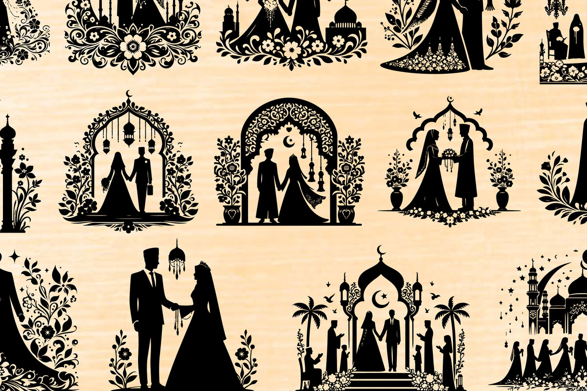 Intra απο ξύλο plywood 3mm-4mm πάχος - Κομψή δέσμη ισλαμικής γαμήλιας σιλουέτας Δίασταση 20x20 cm INTRAFABR-118036873