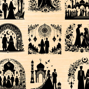 Intra απο ξύλο plywood 3mm-4mm πάχος - Κομψή δέσμη ισλαμικής γαμήλιας σιλουέτας Δίασταση 20x20 cm INTRAFABR-118036054