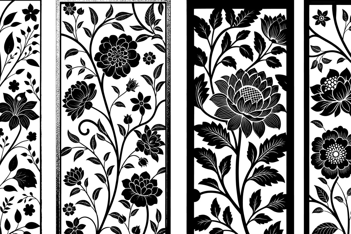 Intra απο ξύλο plywood 3mm-4mm πάχος - Elegant-Laser-Cut-Floral-Panel-Set Vector Δίασταση 20x20 cm INTRAFABR-113054963