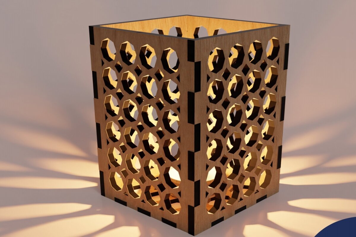 Intra απο ξύλο plywood 3mm-4mm πάχος - Κομψό επιτραπέζιο φωτιστικό κοπής με λέιζερ  Δίασταση 58x58 cm INTRAFABR-117962045