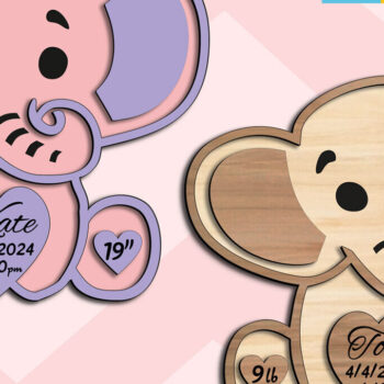 Intra απο ξύλο plywood 3mm-4mm πάχος - Μωρό ελέφαντα Ανακοίνωση Σήμα Νεογέννητο Δίασταση 20x20 cm INTRAFABR-103244953 - Image 2