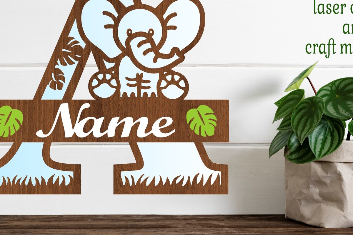 Intra απο ξύλο plywood 3mm-4mm πάχος - Μονόγραμμα με κεφαλαίο ελέφαντα Επιστολή  Δίασταση 30x20 cm INTRAFABR-73247978