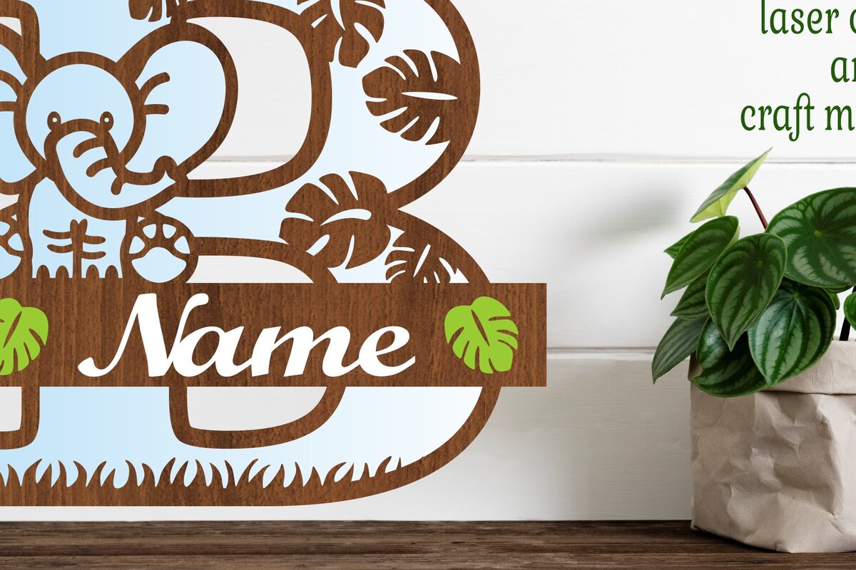 Intra απο ξύλο plywood 3mm-4mm πάχος - Μονόγραμμα με κεφαλαίο ελέφαντα Γράμμα B  Δίασταση 30x20 cm INTRAFABR-73247992