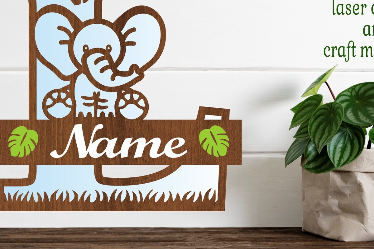 Intra απο ξύλο plywood 3mm-4mm πάχος - Μονόγραμμα με κεφαλαίο ελέφαντα Γράμμα L  Δίασταση 30x20 cm INTRAFABR-73248570