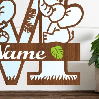 Intra απο ξύλο plywood 3mm-4mm πάχος - Μονόγραμμα με κεφαλαίο ελέφαντα Γράμμα M  Δίασταση 30x20 cm INTRAFABR-73248596 - Image 1
