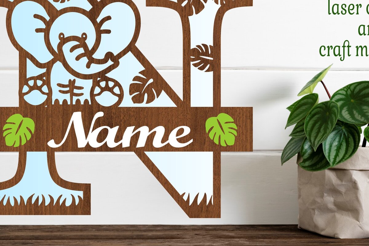 Intra απο ξύλο plywood 3mm-4mm πάχος - Μονόγραμμα με κεφαλαίο ελέφαντα Γράμμα N  Δίασταση 30x20 cm INTRAFABR-73248622